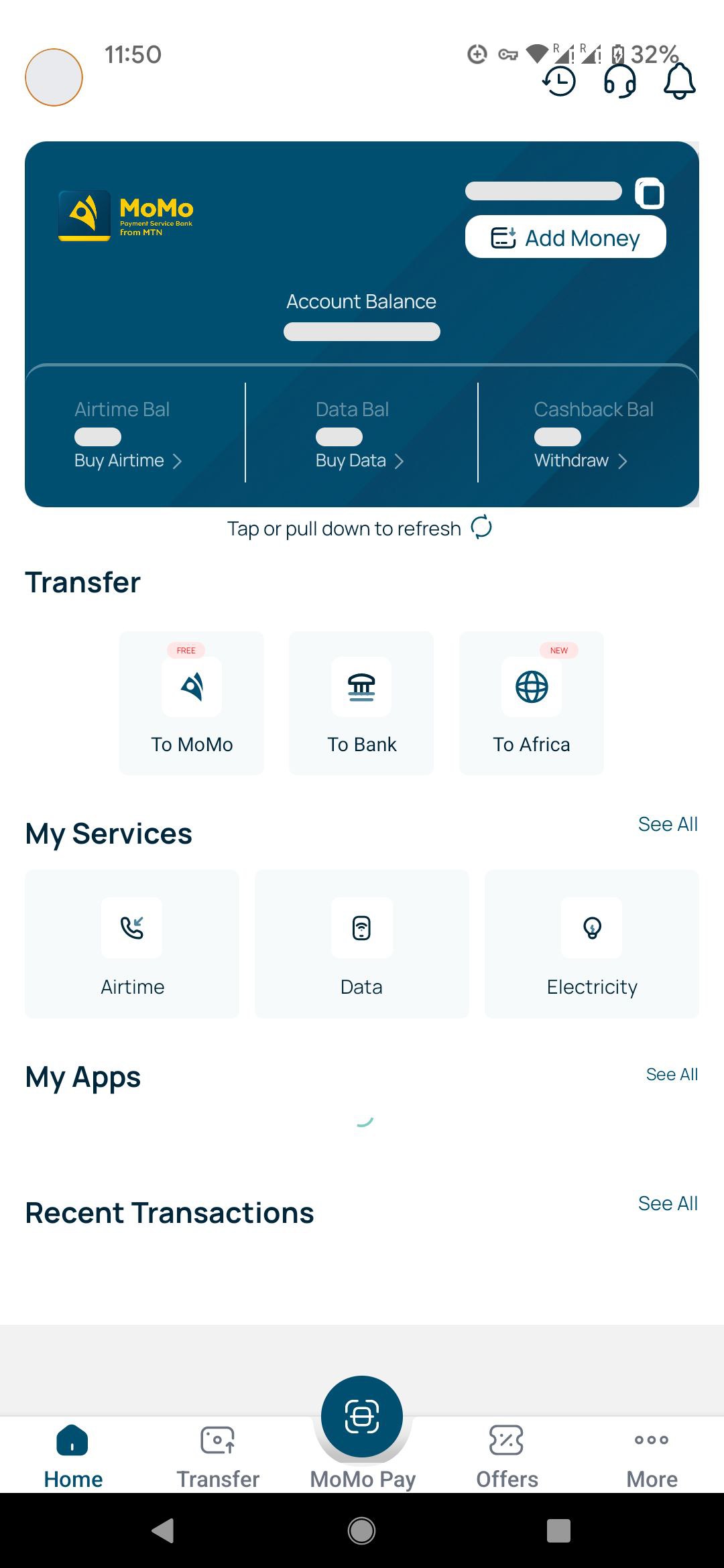 尼日尼亚MoMo钱包(MTN Mobile Money)用来给其他虚拟卡类似paga等充值