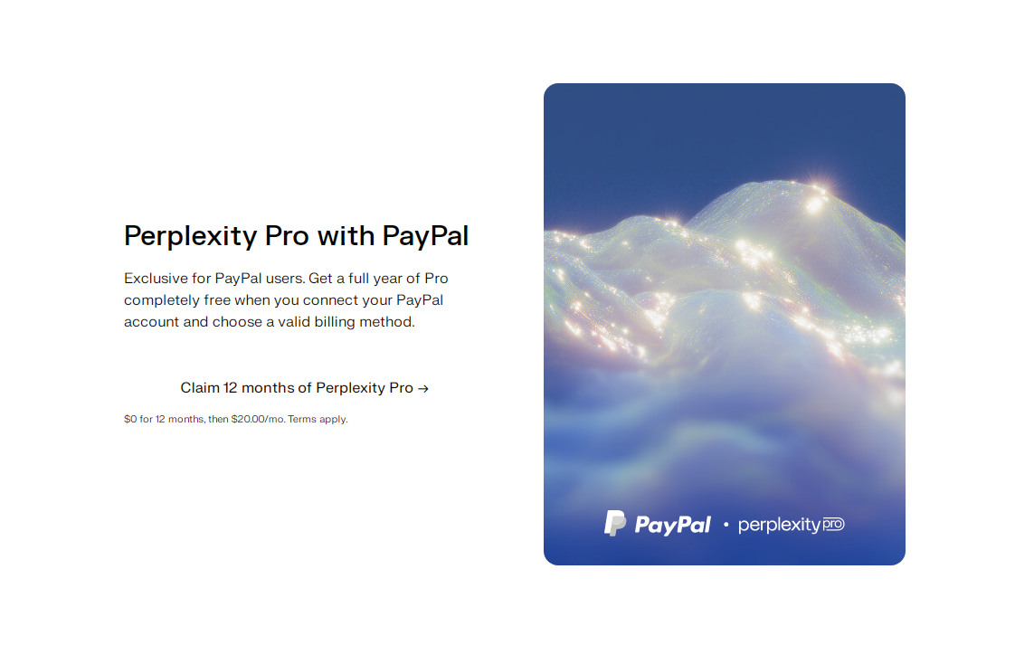 Perplexity pro免费一年,只要有paypal就可以领取了,中国大陆paypal也可以领取