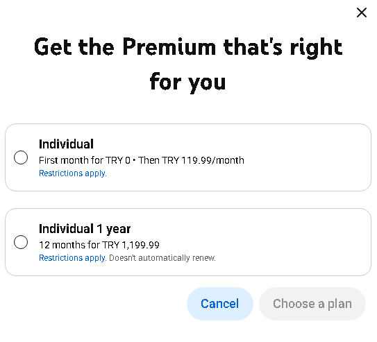 土耳其youtube premium 個人plan 年付只需1199.99里拉,需要土耳其卡支付,可以代購 土耳其youtube premium 個人plan 年付只需1199.99里拉,需要土耳其卡支付,可以代購